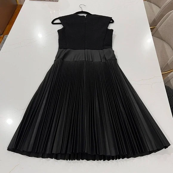 Rebecca Taylor V-Neck Faux Leather / Knit Dress | Size 0 | Black - Picture 5 of 7
